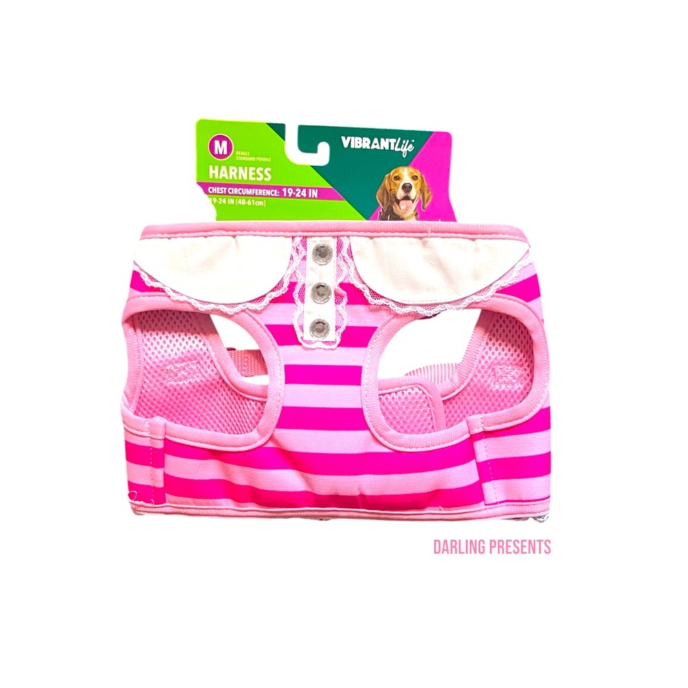 Vibrant Life Stripped Harness Dog Color Pink Size M